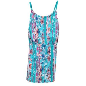 Land's End Capri Aqua Orchid Stripe Teal Blouson Tankini Swimwear Womens Size 14